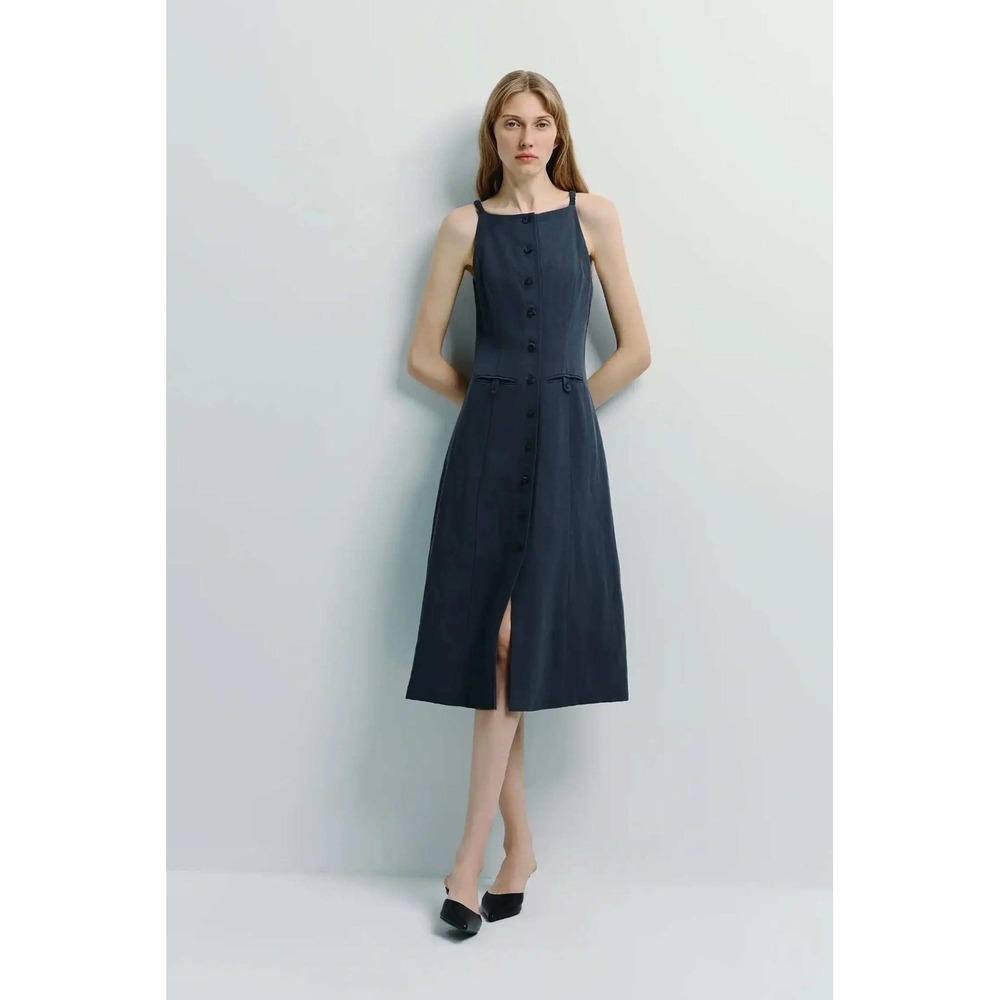 Rue Sophie Apéro Button Down Midi Dress S Orion Blue NWT $248